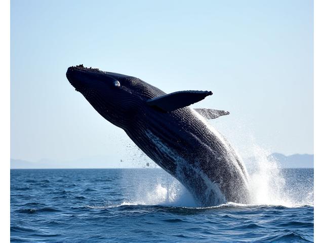 Paus baleen melompat keluar dari air