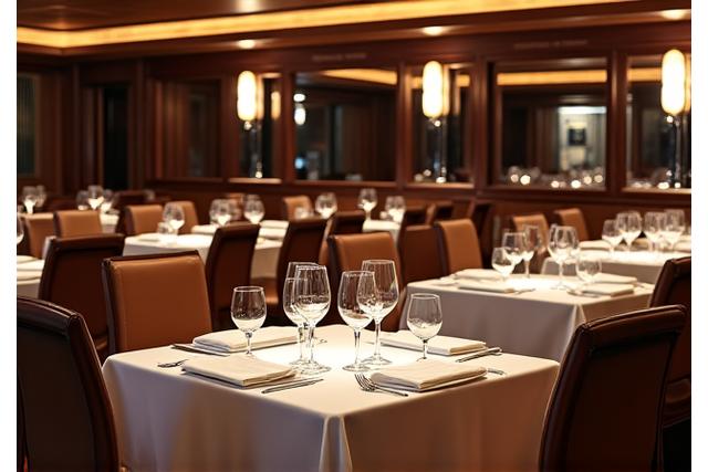 Restoran elegan di atas kapal dengan hidangan gourmet